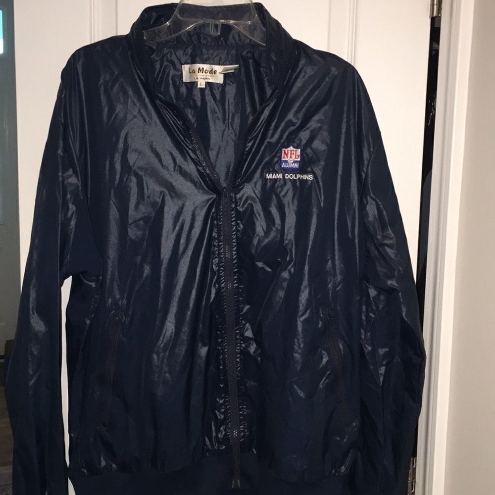 Blue Retro Don Shula Miami Dolphins Cafe Racer NFL Alumni Jacket L Vintage WOW!